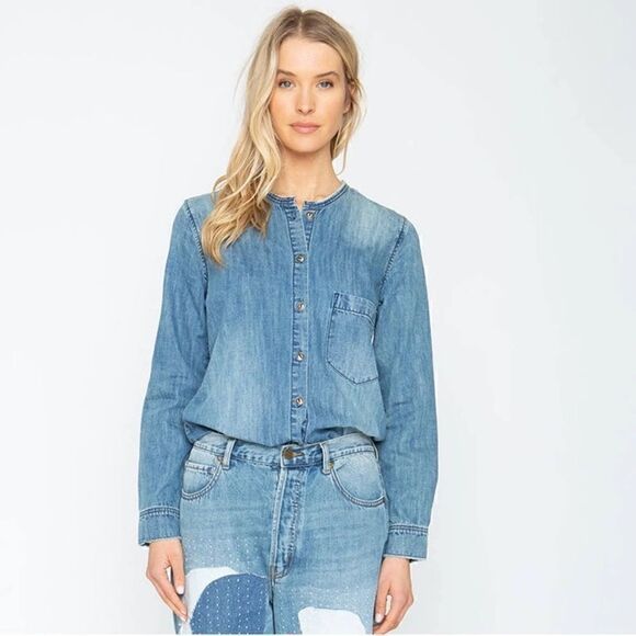 Free People x Sandrine Rose oversized Mandarin Denim Shirt Size S - Picture 1 of 9